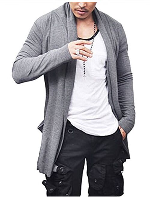 JINIDU Men's Ruffle Shawl Collar Cardigan Lightweight Cotton Blend Long Length Drape Cape