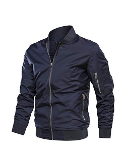 TACVASEN Men's Jacket-Lightweight Casual Spring Fall Flight Bomber Zip Pockets Coat Outwear