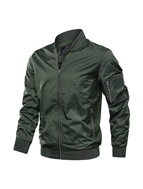 TACVASEN Men's Jacket-Lightweight Casual Spring Fall Flight Bomber Zip Pockets Coat Outwear