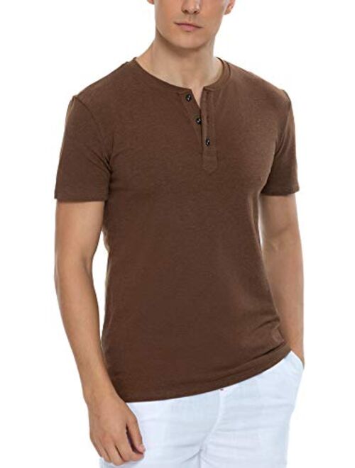 Boisouey Men's Casual Slim Fit Short Sleeve Henley T-Shirts Cotton Shirts