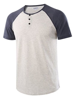 HARBETH Men's Casual Short Sleeve Henley Shirt Raglan Fit Baseball T-Shirts Tee