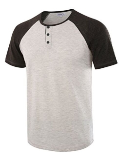 HARBETH Men's Casual Short Sleeve Henley Shirt Raglan Fit Baseball T-Shirts Tee