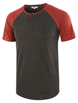 HARBETH Men's Casual Short Sleeve Henley Shirt Raglan Fit Baseball T-Shirts Tee