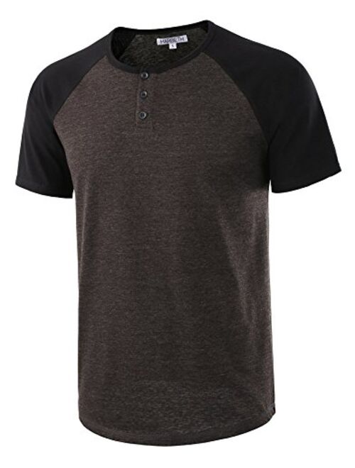 HARBETH Men's Casual Short Sleeve Henley Shirt Raglan Fit Baseball T-Shirts Tee