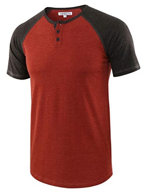 HARBETH Men's Casual Short Sleeve Henley Shirt Raglan Fit Baseball T-Shirts Tee