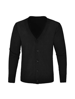 VOBOOM Men's Cotton Cardigan Sweater V-Neck Basic Designed Button Down Thin Knit Sweater