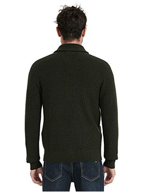 Kallspin Men's Merino Wool Blended Shawl Collar Cardigan Sweater Button Down Knitwear with Pockets