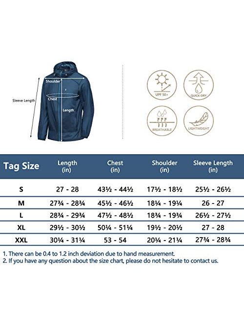 Little Donkey Andy Mens UPF 50 Sun Protection Jacket Packable Lightweight Full Zip Hoodie for Sport Travel Outdoors