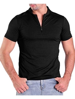 Henley Shirts for Men Short Sleeve Soft Quick Dry Workwear Button Neck Collar Slim Fitted Casual Basic T Top