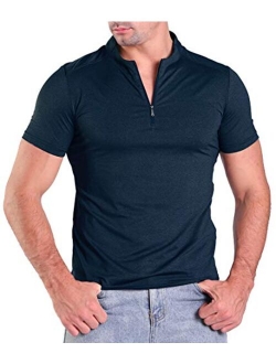 Henley Shirts for Men Short Sleeve Soft Quick Dry Workwear Button Neck Collar Slim Fitted Casual Basic T Top