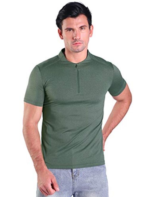 Henley Shirts for Men Short Sleeve Soft Quick Dry Workwear Button Neck Collar Slim Fitted Casual Basic T Top