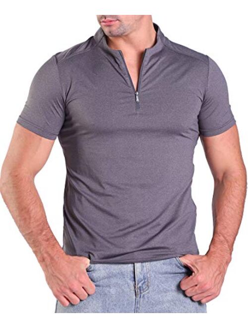 Henley Shirts for Men Short Sleeve Soft Quick Dry Workwear Button Neck Collar Slim Fitted Casual Basic T Top