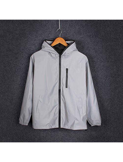 fangfei 3M Reflective Coat Hooded Windbreaker Fashion Runing Pocket Jacket