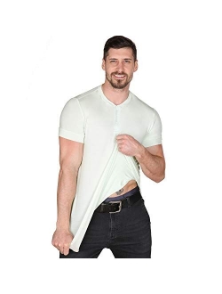 Men Casual Henley T Shirt Sexy V Neck Cotton Short Sleeve Tops