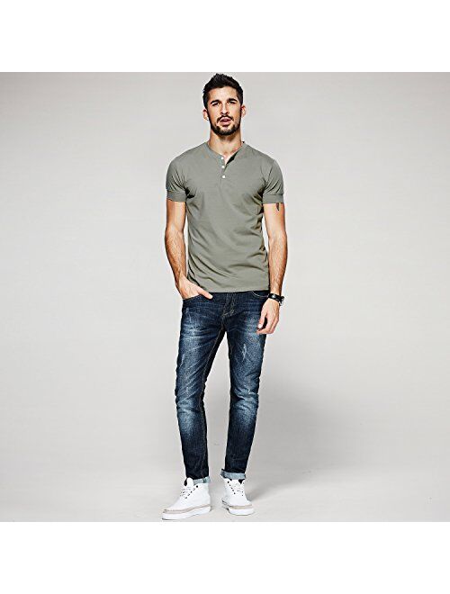 Men Casual Henley T Shirt Sexy V Neck Cotton Short Sleeve Tops