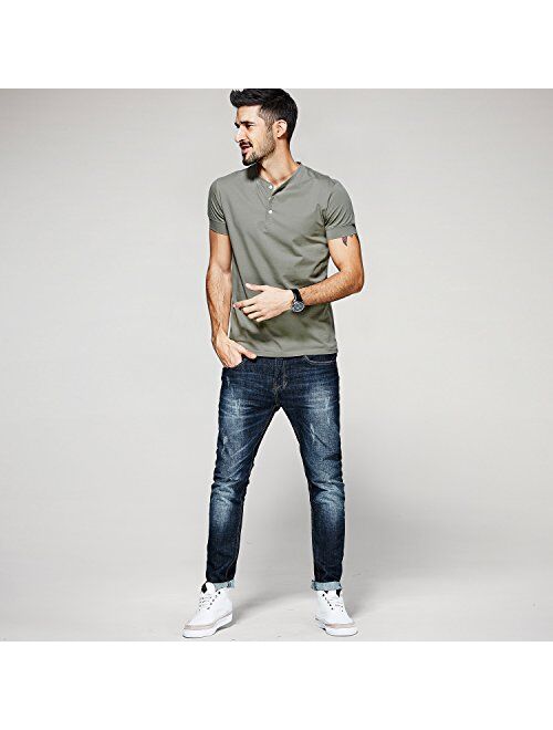 Men Casual Henley T Shirt Sexy V Neck Cotton Short Sleeve Tops