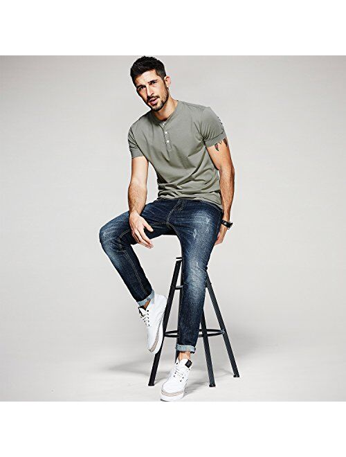 Men Casual Henley T Shirt Sexy V Neck Cotton Short Sleeve Tops