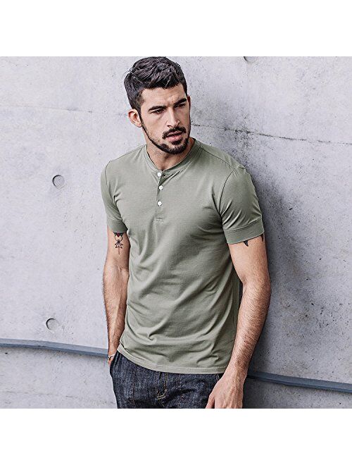 Men Casual Henley T Shirt Sexy V Neck Cotton Short Sleeve Tops