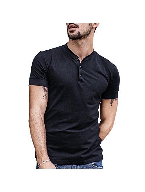 Men Casual Henley T Shirt Sexy V Neck Cotton Short Sleeve Tops