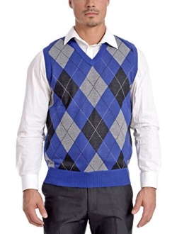 TR Fashion Men's Soft Stretch Solid and Argyle V-Neck Casual Pullover Vest