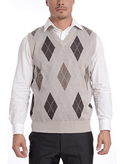 TR Fashion Men's Soft Stretch Solid and Argyle V-Neck Casual Pullover Vest