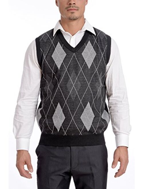 TR Fashion Men's Soft Stretch Solid and Argyle V-Neck Casual Pullover Vest