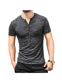 WULFUL Men's Casual Slim Fit Henley Short Sleeve Shirt Lightweight Basic Summer T-Shirt