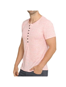 WULFUL Men's Casual Slim Fit Henley Short Sleeve Shirt Lightweight Basic Summer T-Shirt