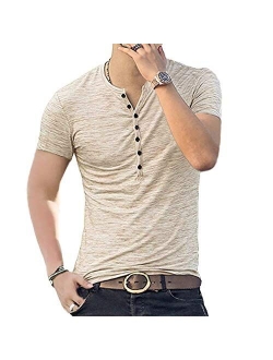 WULFUL Men's Casual Slim Fit Henley Short Sleeve Shirt Lightweight Basic Summer T-Shirt