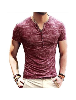 WULFUL Men's Casual Slim Fit Henley Short Sleeve Shirt Lightweight Basic Summer T-Shirt