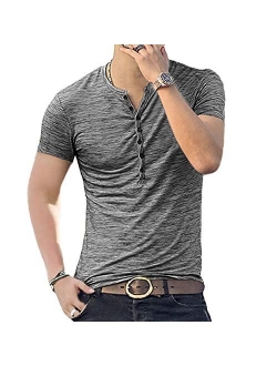 WULFUL Men's Casual Slim Fit Henley Short Sleeve Shirt Lightweight Basic Summer T-Shirt