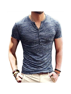 WULFUL Men's Casual Slim Fit Henley Short Sleeve Shirt Lightweight Basic Summer T-Shirt