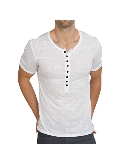 WULFUL Men's Casual Slim Fit Henley Short Sleeve Shirt Lightweight Basic Summer T-Shirt