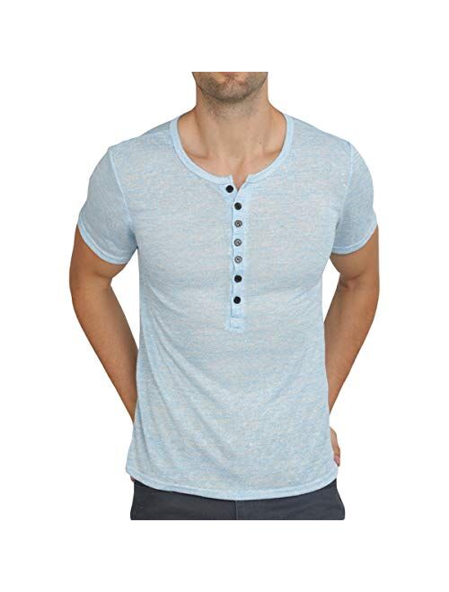 WULFUL Men's Casual Slim Fit Henley Short Sleeve Shirt Lightweight Basic Summer T-Shirt