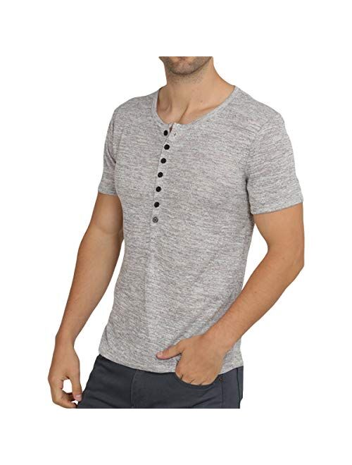 WULFUL Men's Casual Slim Fit Henley Short Sleeve Shirt Lightweight Basic Summer T-Shirt