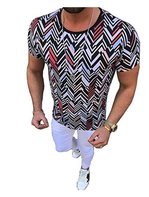 Pukemark Men's Summer Casual Slim Fit Short Sleeve Floral Graphic Hawaiian T-Shirts Tops