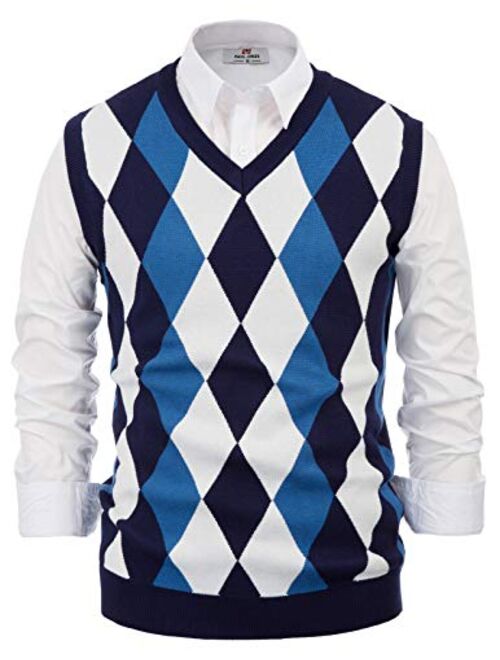 PAUL JONES Mens Argyle Sweater Vest Casual V-Neck Pullover Vest