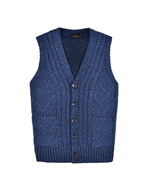 BOTVELA Mens Casual Knit Sweater Vest V-Neck Button-Down Waistcoat with Pockets