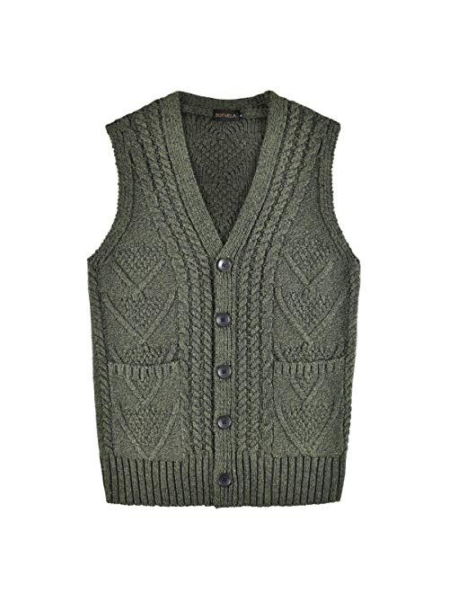 BOTVELA Mens Casual Knit Sweater Vest V-Neck Button-Down Waistcoat with Pockets