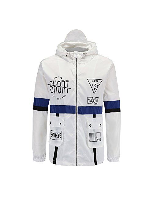 CLANMILUMS Men's Drawstring Hooded Lightweight Casual Jacket Windproof Windbreaker