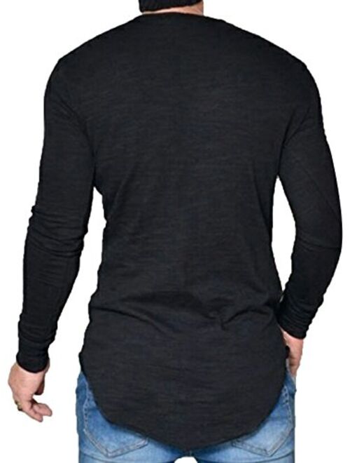 JOKHOO Mens Long Sleeve Hipster Hip Hop Basic Henley T Shirt for Men