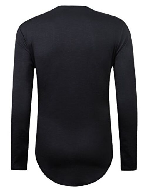 JOKHOO Mens Long Sleeve Hipster Hip Hop Basic Henley T Shirt for Men