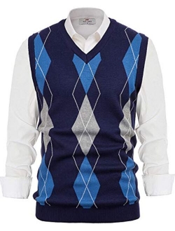 PAUL JONES Mens Argyle Sweater Vest V Neck Knitted Sleeveless Pullover Vest