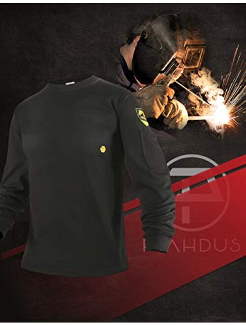 Ptahdus Mens Flame Resistant Long Sleeve Henley Shirt, 7.1 Ounce 100% Cotton FR Workwear Clothing for Men