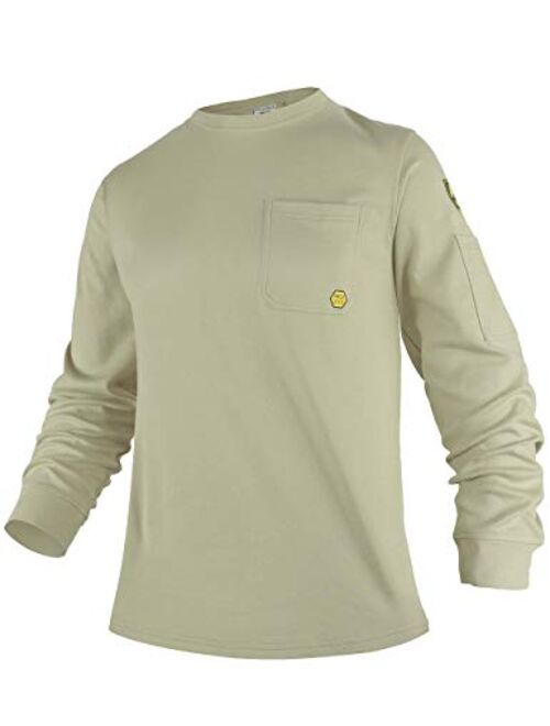 Ptahdus Mens Flame Resistant Long Sleeve Henley Shirt, 7.1 Ounce 100% Cotton FR Workwear Clothing for Men