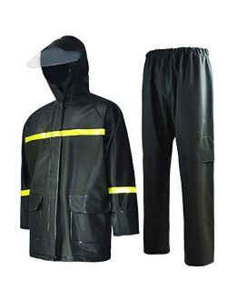 Rain Suit-Waterproof Jacket and Pants Durable Rain Gear for Men Hooded Fishing Work Wear PVC 2-Layer