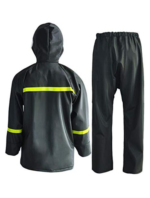 Rain Suit-Waterproof Jacket and Pants Durable Rain Gear for Men Hooded Fishing Work Wear PVC 2-Layer