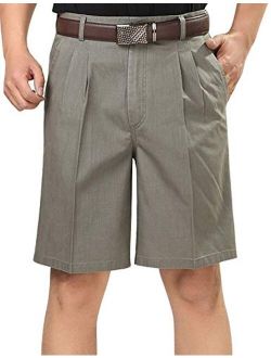 IDEALSANXUN Mens Casual Cotton Linen Pleated Dress Shorts