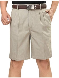 IDEALSANXUN Mens Casual Cotton Linen Pleated Dress Shorts