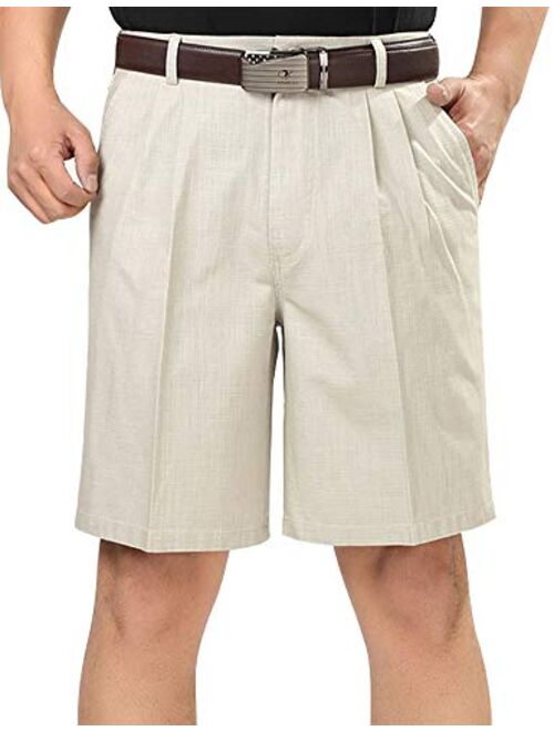 IDEALSANXUN Mens Casual Cotton Linen Pleated Dress Shorts